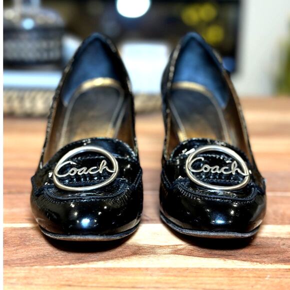 COACH | US 9.5 B | HANAH Gold Lined Black Patent Leather Pump 3-inch Heel A3848 - Picture 3 of 11